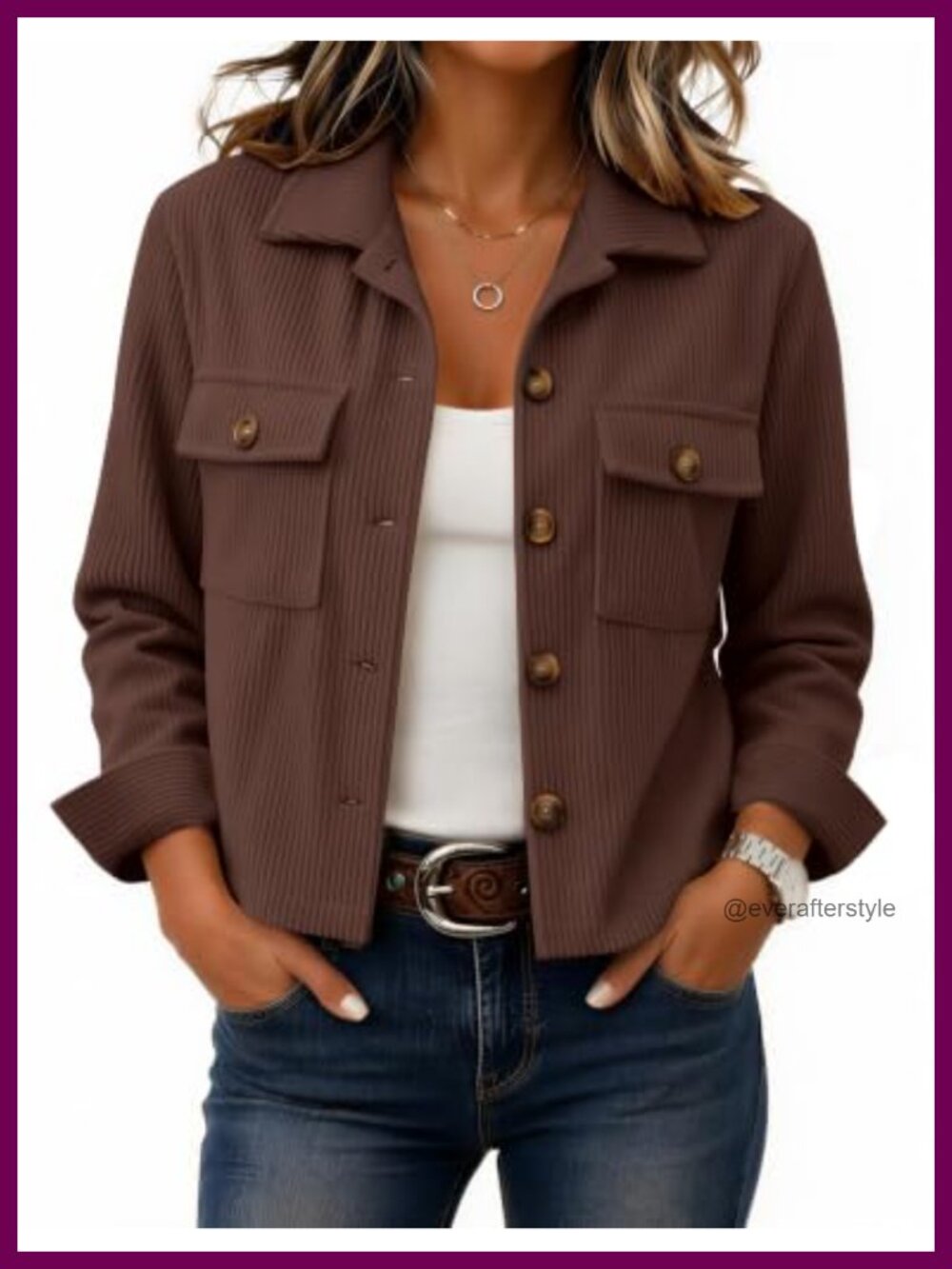 Corduroy Cropped Button Down Shacket Long Sleeve Casual Jacket